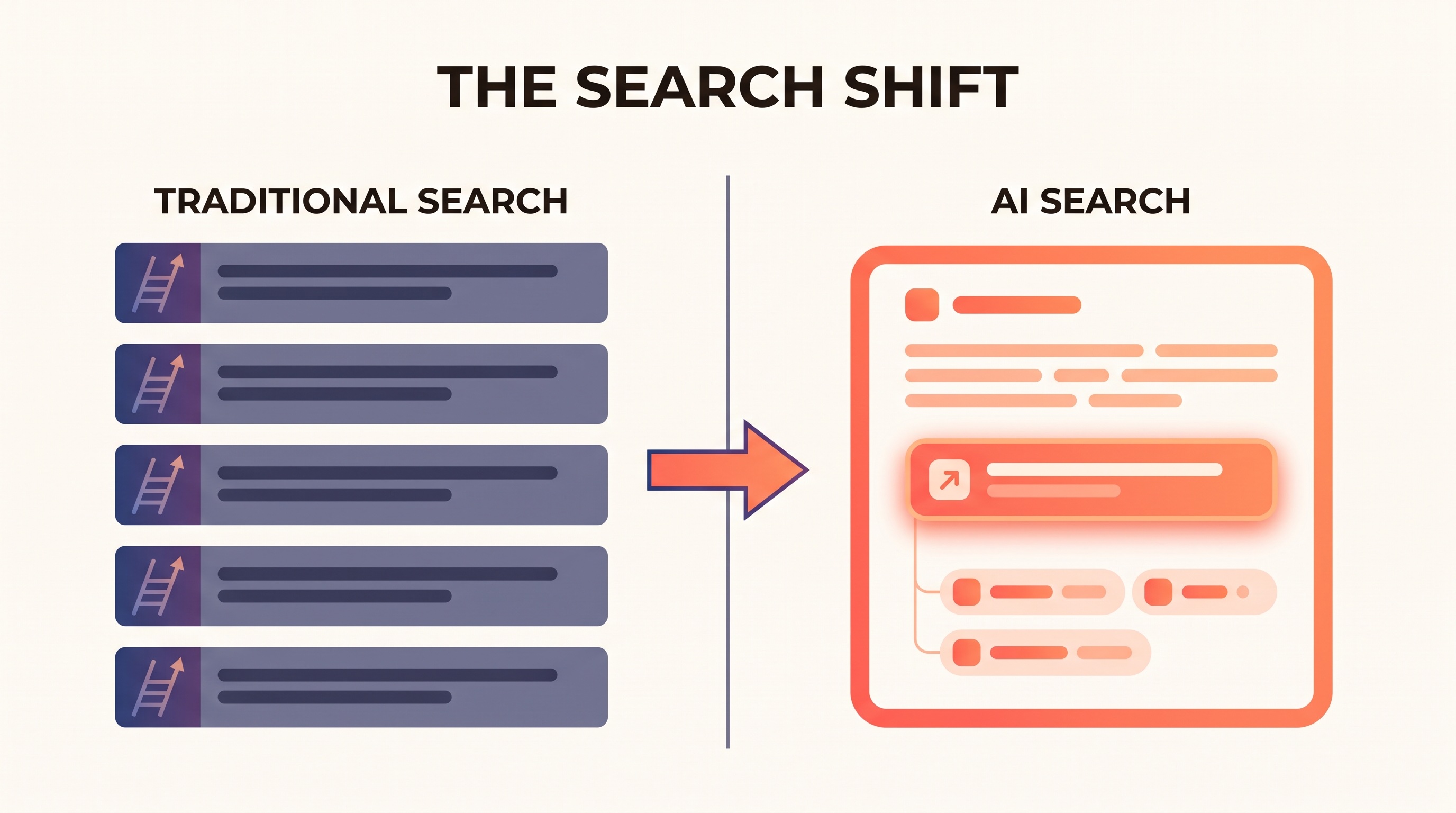 The search shift: from a list of traditional ranked links to a single AI answer that cites its sources
