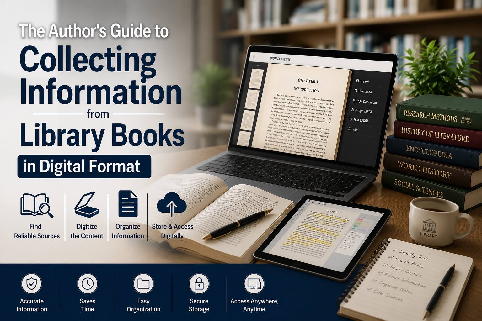 An author photographing a library book page to turn it into digital text