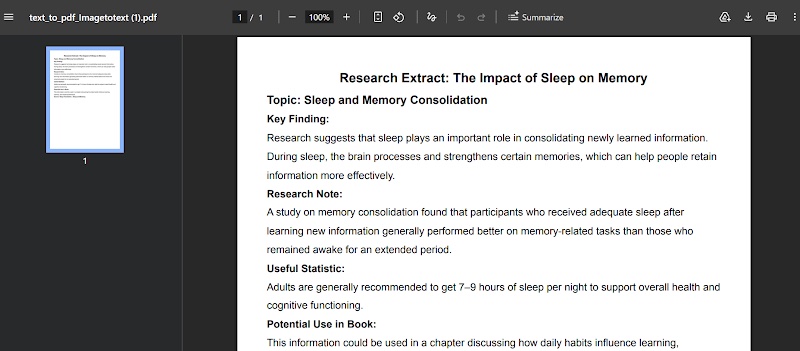 The downloaded PDF of the research extract open in a PDF reader