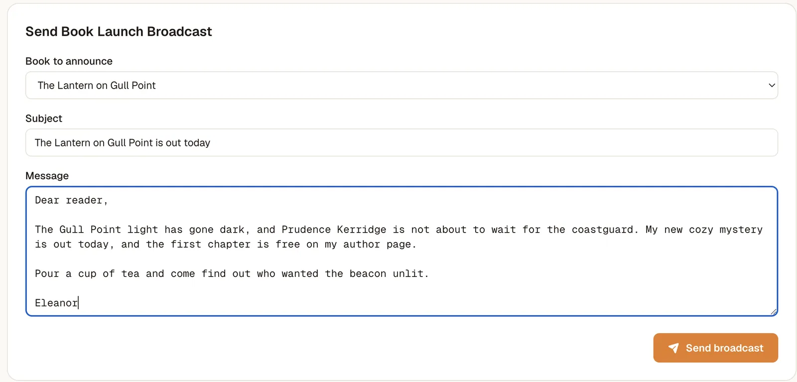 Launch email form addressed to all subscribers