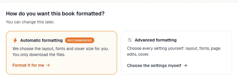 Format step asking whether to use automatic or advanced formatting