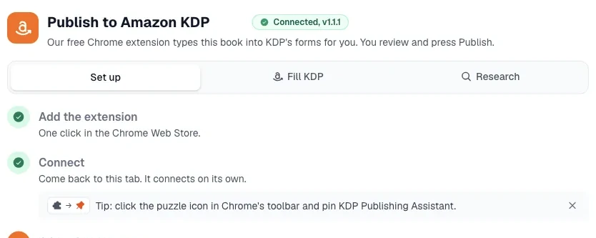 KDP sjekkliste i publiseringssteget i AIWriteBook
