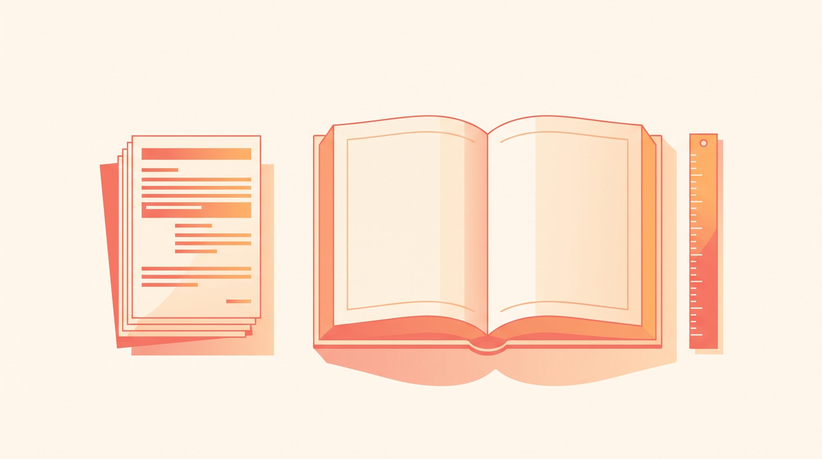 Open book laid flat with a ruler measuring page margins, illustrating KDP book formatting