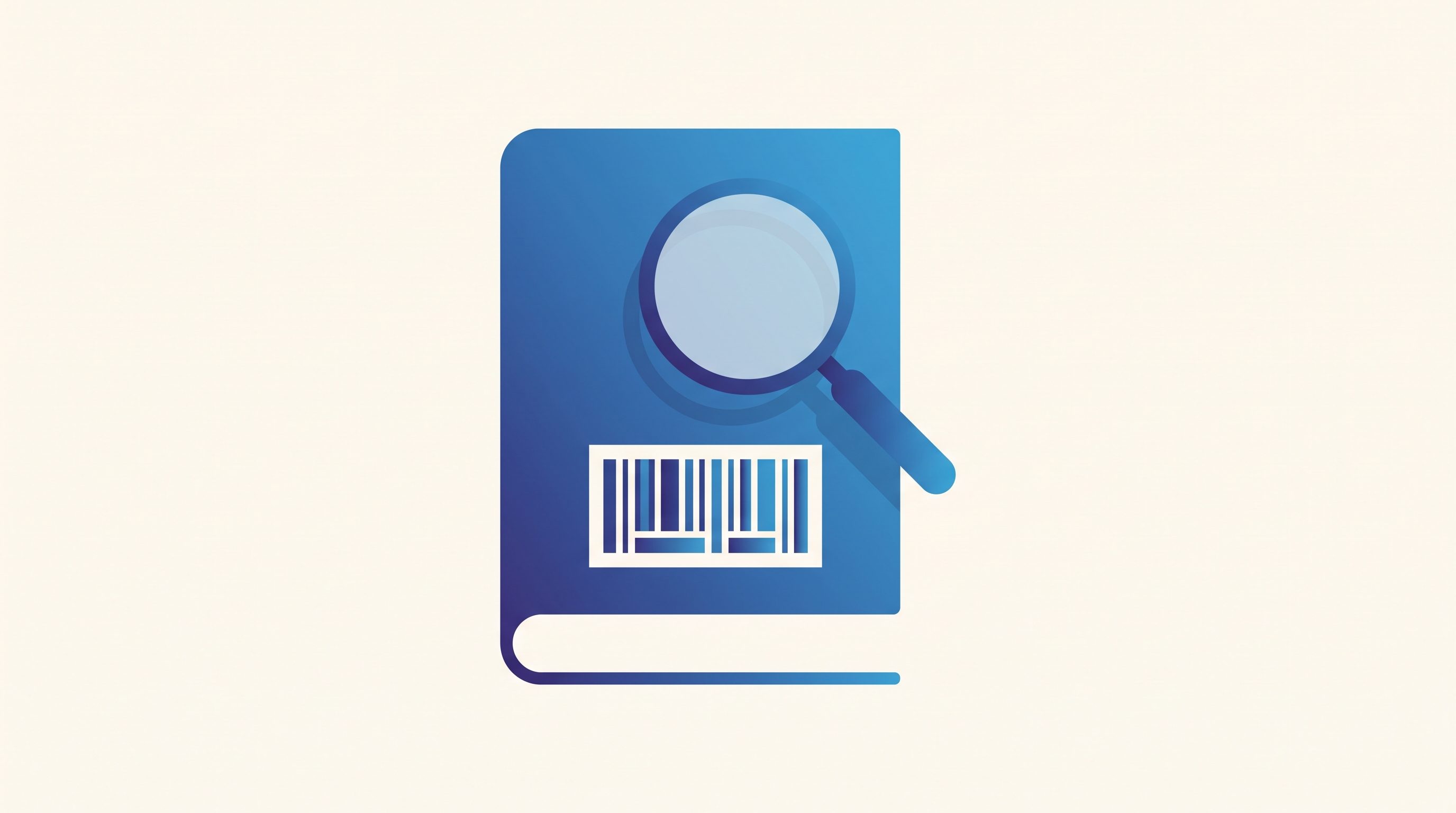 A book's back cover barcode viewed through a magnifying glass, representing an ISBN identifier