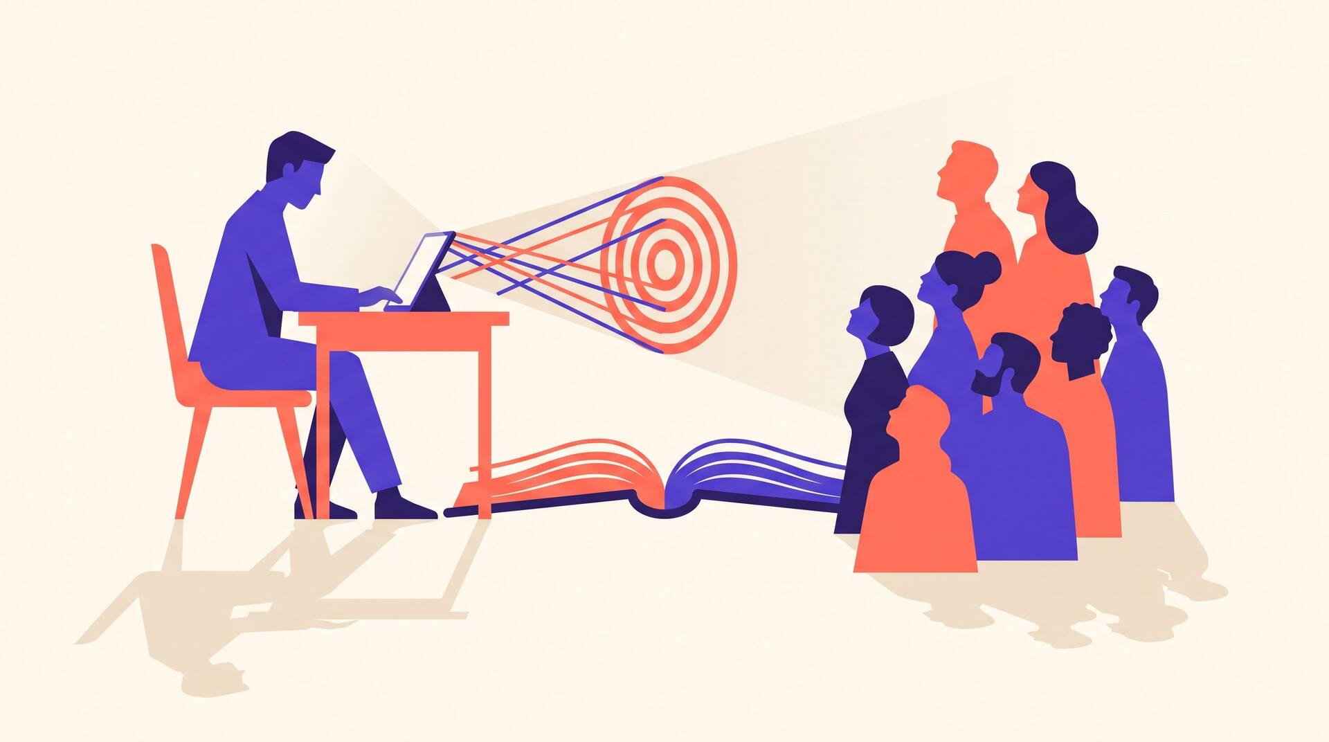 Illustration of an author aiming a book at a target group of readers