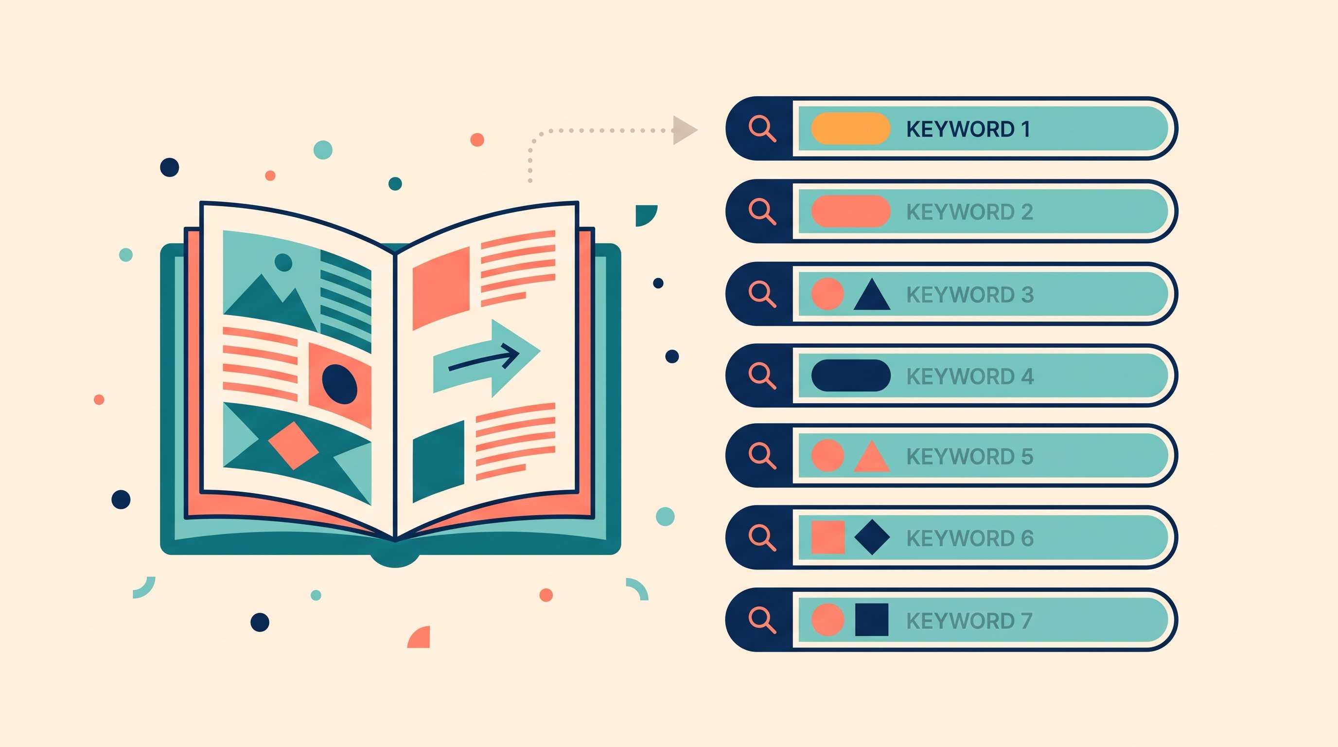 Open book beside seven Amazon KDP keyword slot fields