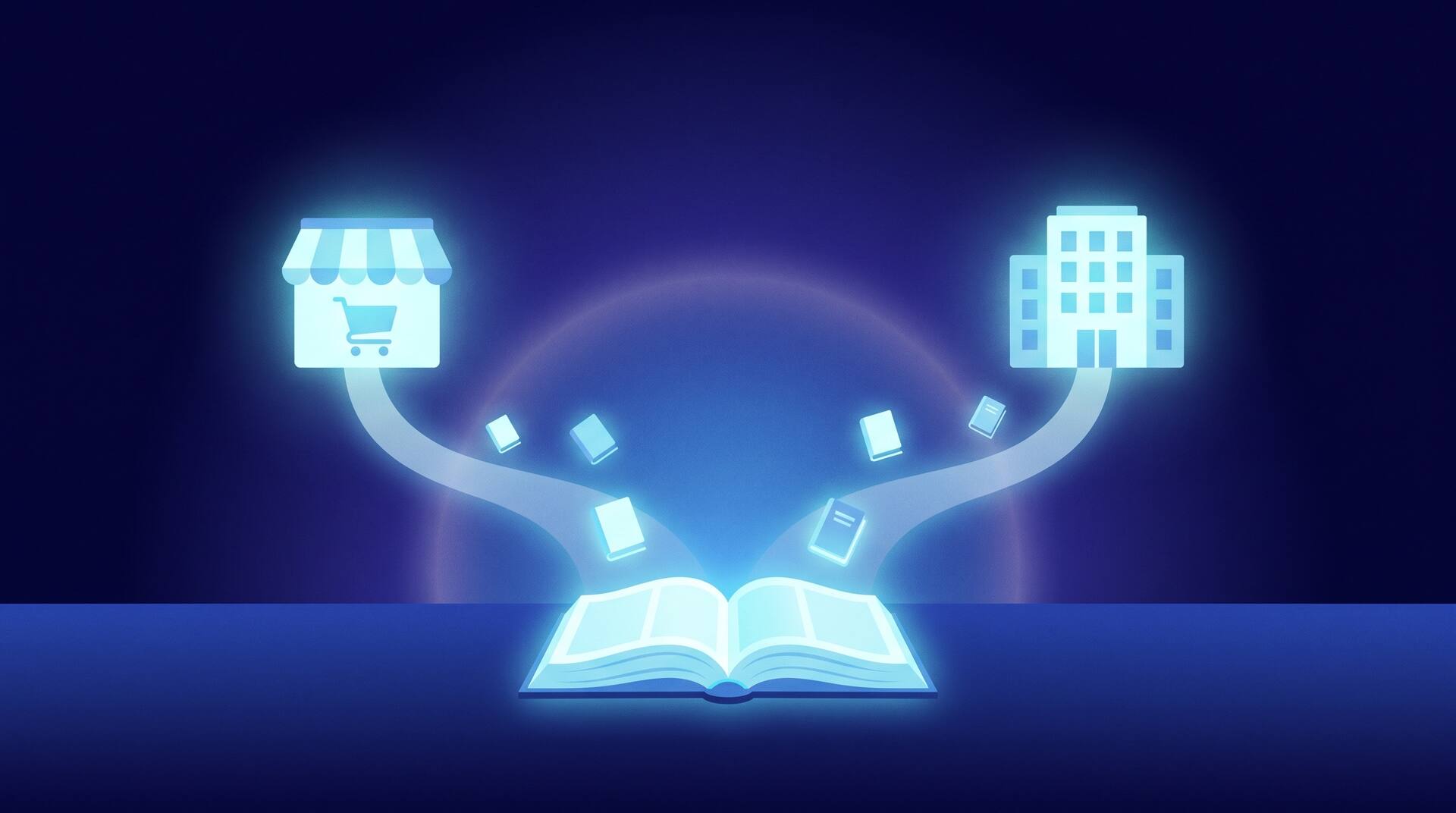 Illustration of a book splitting into two publishing paths, Amazon KDP and IngramSpark