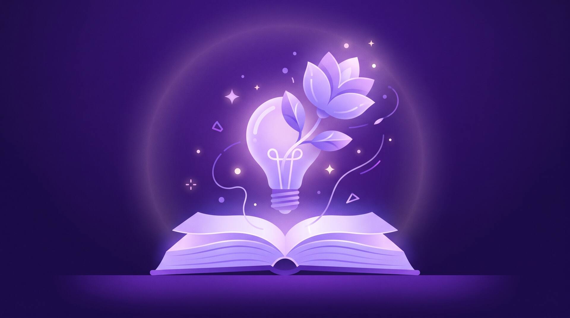 Illustration of a lightbulb blooming into a flower above an open book, representing metaphor
