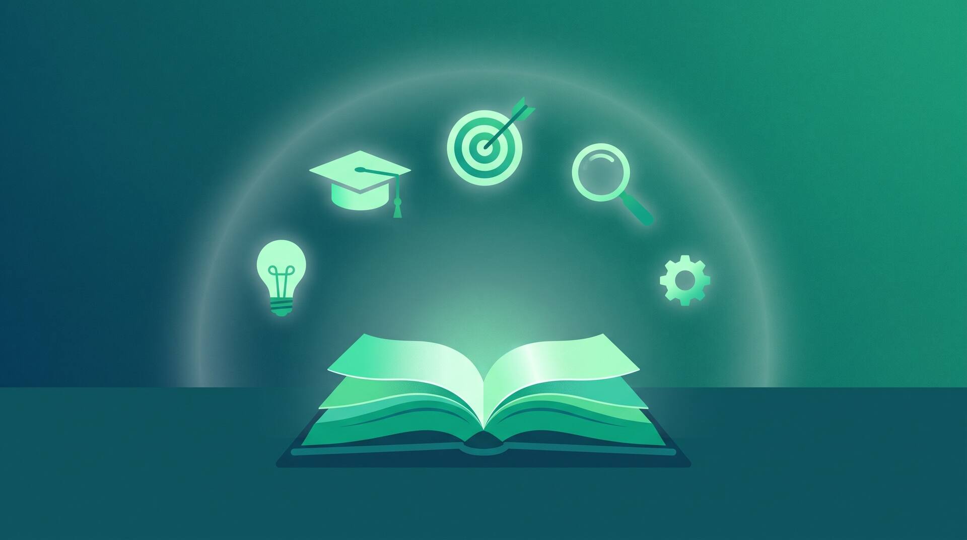 Illustration of an open book with floating knowledge icons for nonfiction writing