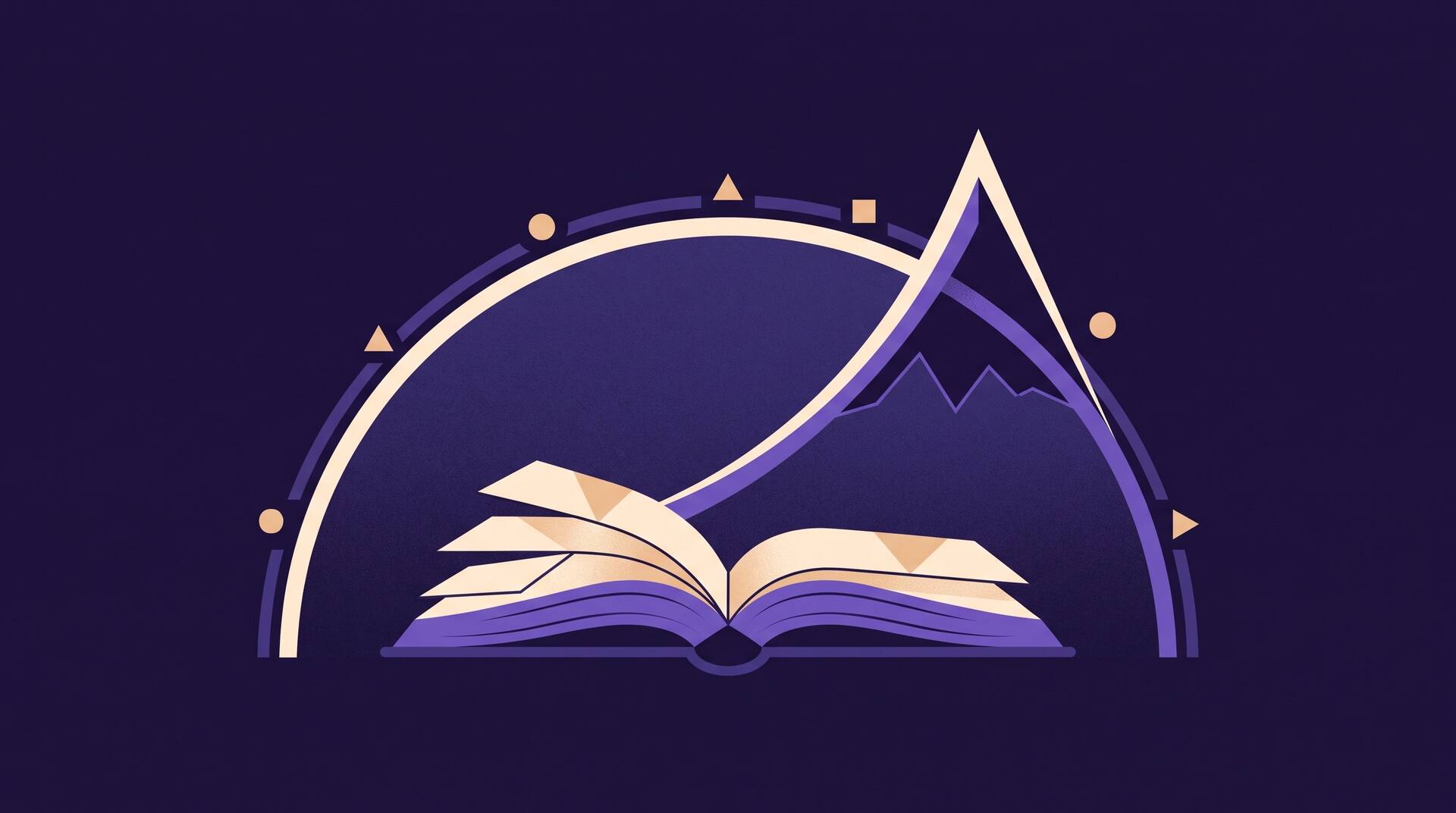 A rising and falling narrative tension arc peaking near the end, drawn above an open book with story beat markers