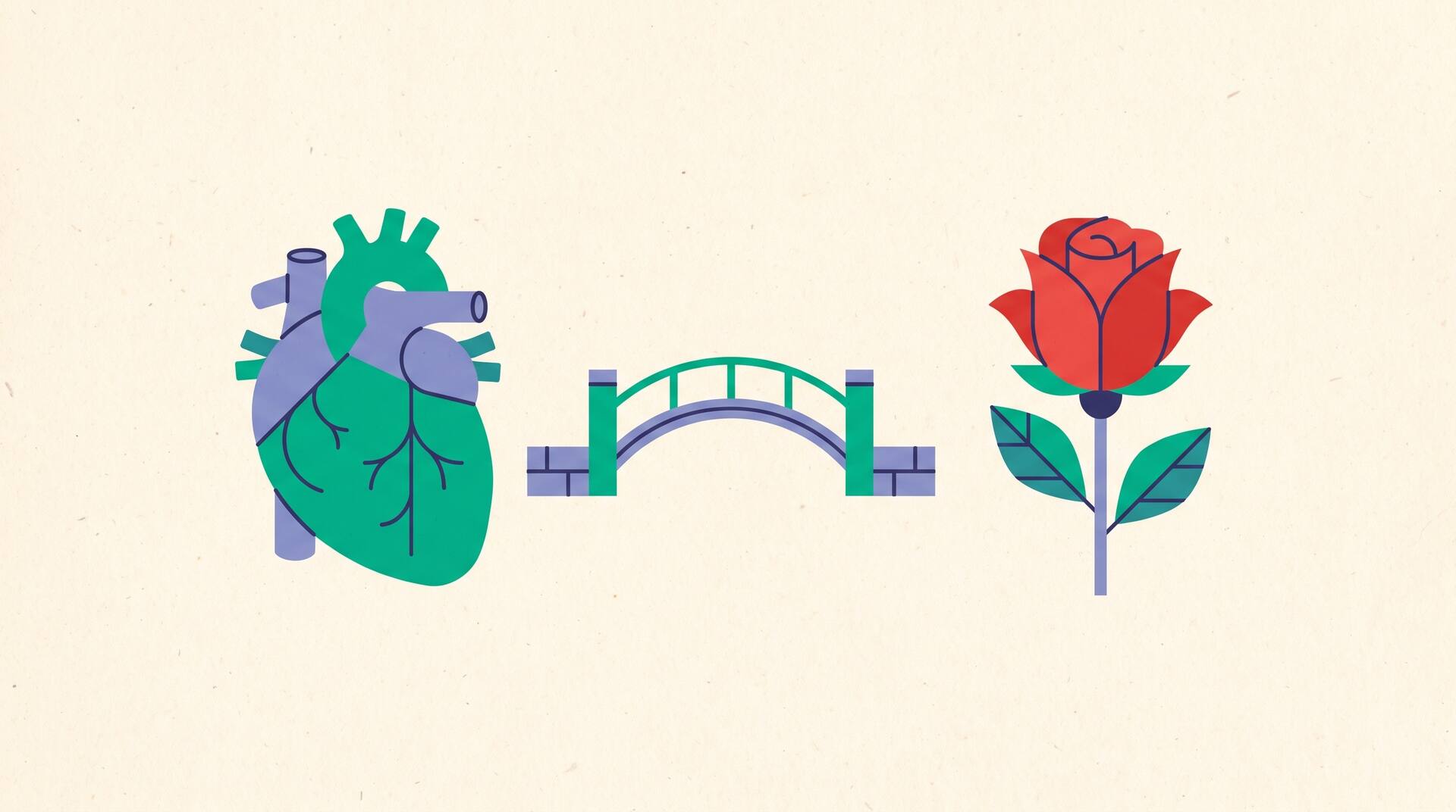 Illustration of a heart and a rose linked by a small bridge, showing how a simile compares two images