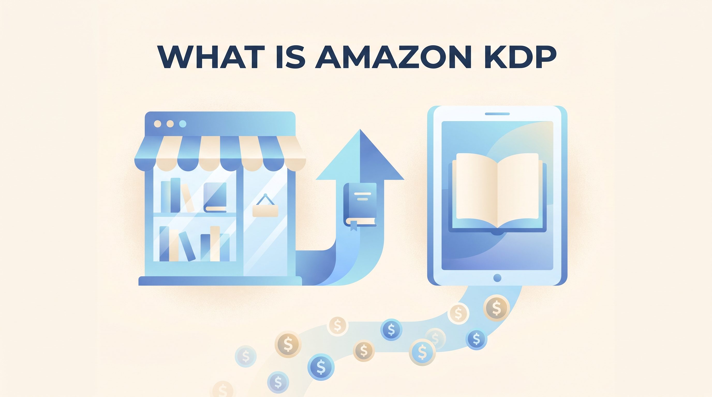 What is Amazon KDP illustration showing a bookstore uploading a book to an e-reader